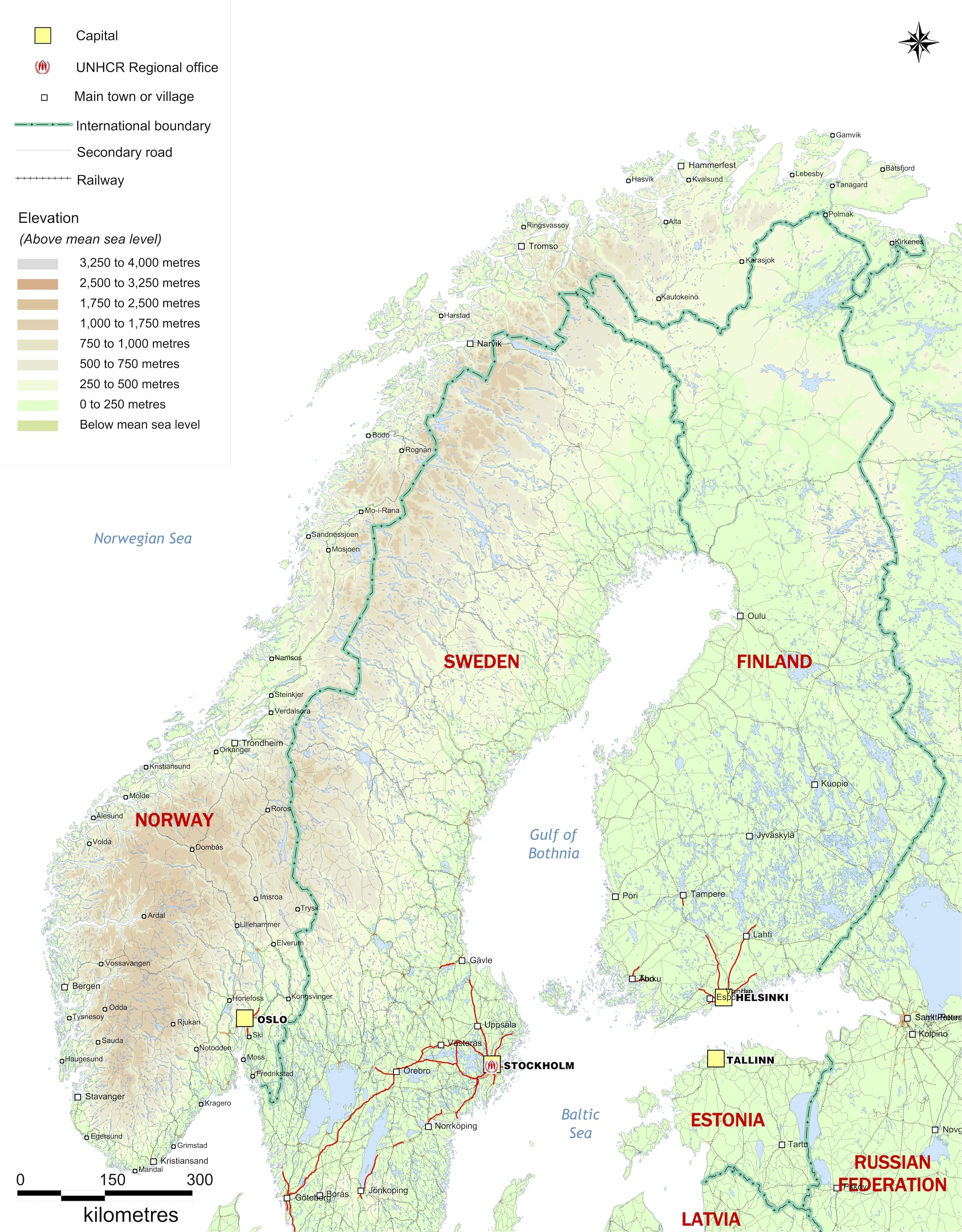 Mapa de relieve de Noruega con elevación por colores