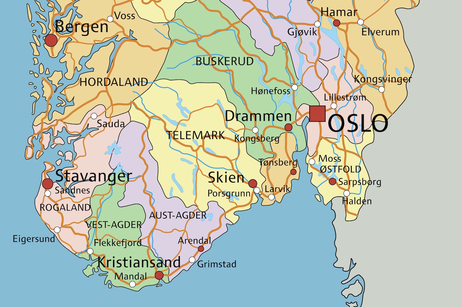 Detail of the road network around Oslo