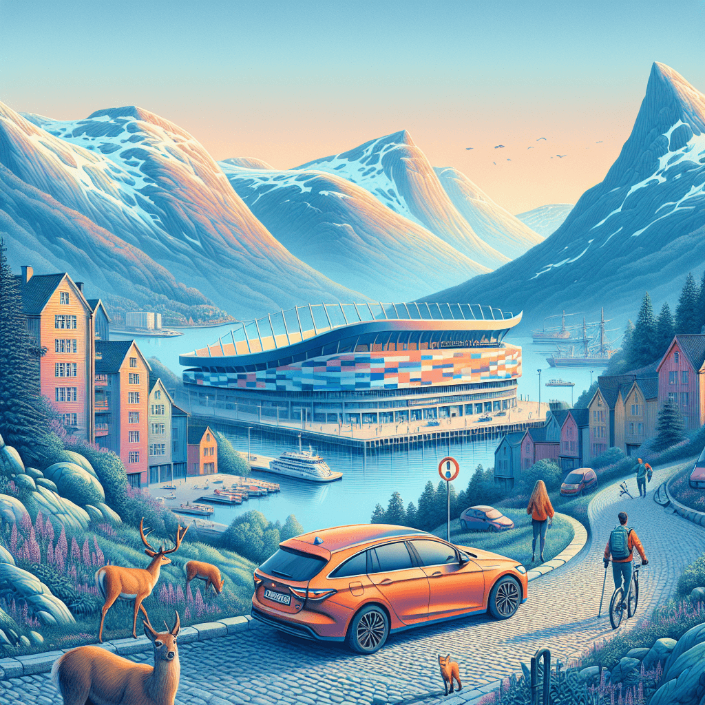 City car, fjords, Aker Stadium, hiker, biker and deer