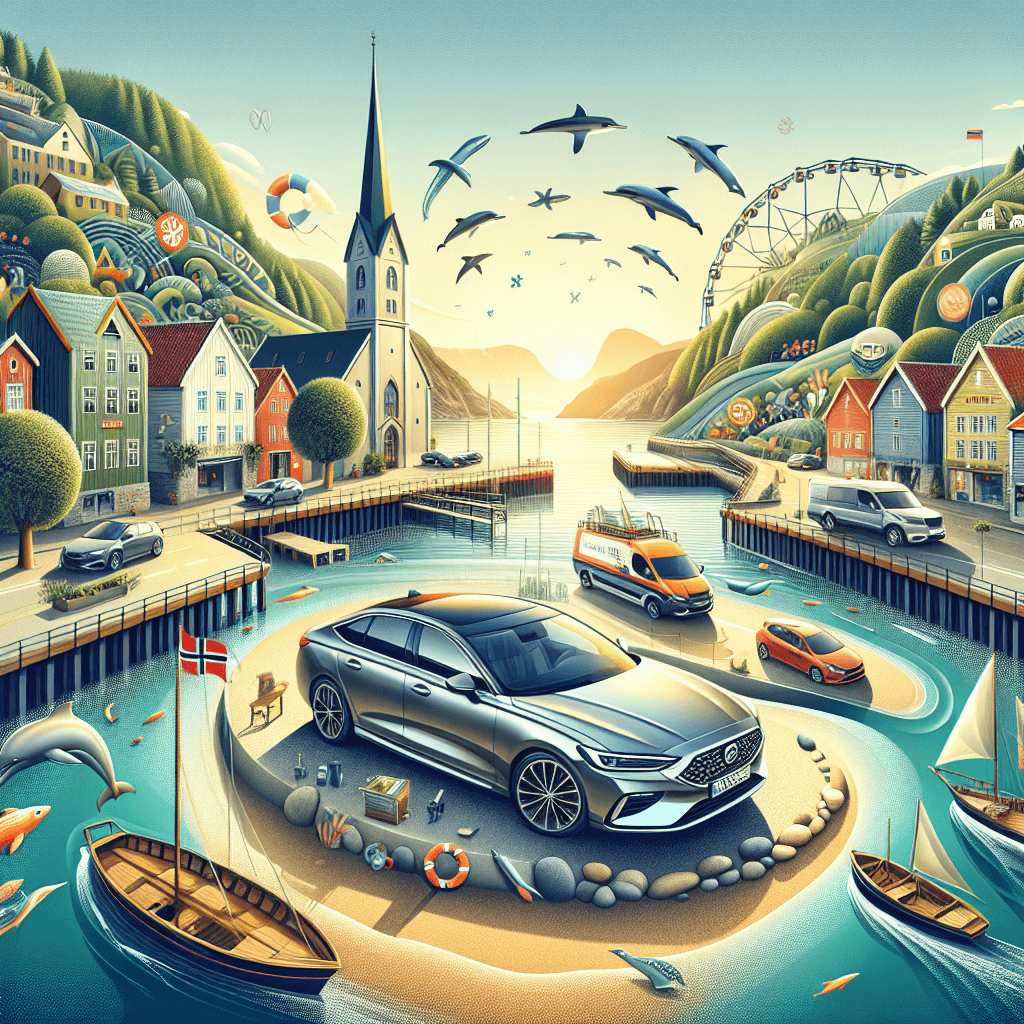 City car in Sandefjord with dolphins, fjords, and sailboats